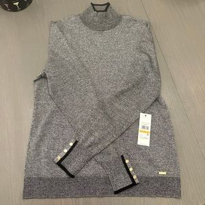 Calvin Klein Long Sleeve Gold Accent Turtle Neck Top - sz S